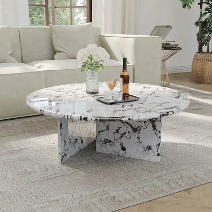 35.43 Modern Round Coffee Table,Glossy Faux Marble Table top