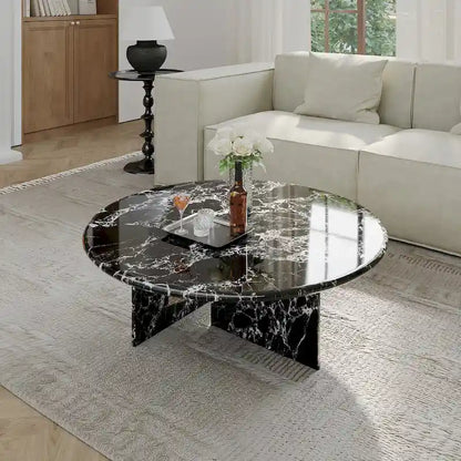35.43 Modern Round Coffee Table,Glossy Faux Marble Table top