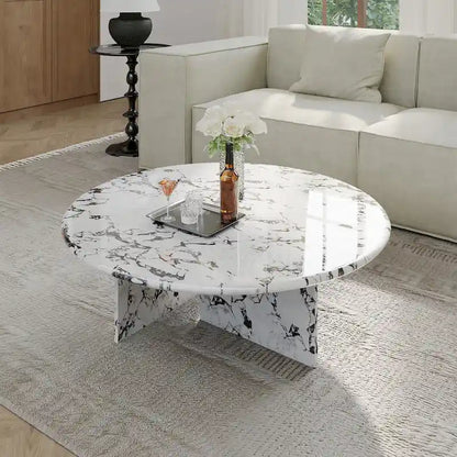 35.43 Modern Round Coffee Table,Glossy Faux Marble Table top