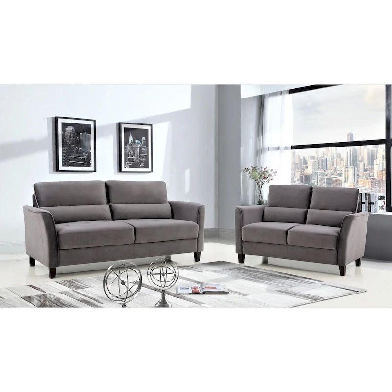 2 Pieces Mid Century Modern Upholstered Sloped Arms Living Room Set, Loveseat and Sofa