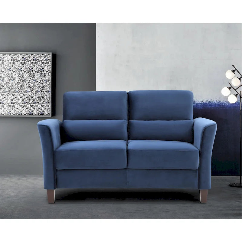 2 Pieces Mid Century Modern Upholstered Sloped Arms Living Room Set, Loveseat and Sofa