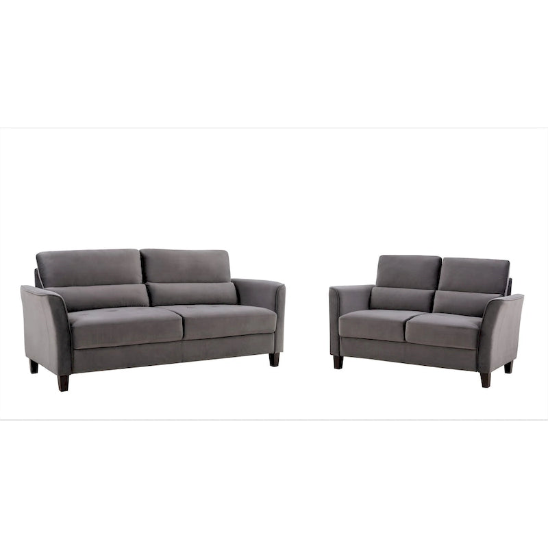 2 Pieces Mid Century Modern Upholstered Sloped Arms Living Room Set, Loveseat and Sofa