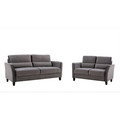 2 Pieces Mid Century Modern Upholstered Sloped Arms Living Room Set, Loveseat and Sofa