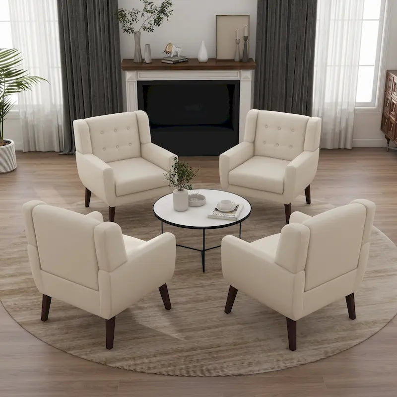 Set of 4 Accent Chairs Cotton Armchair for Living Room