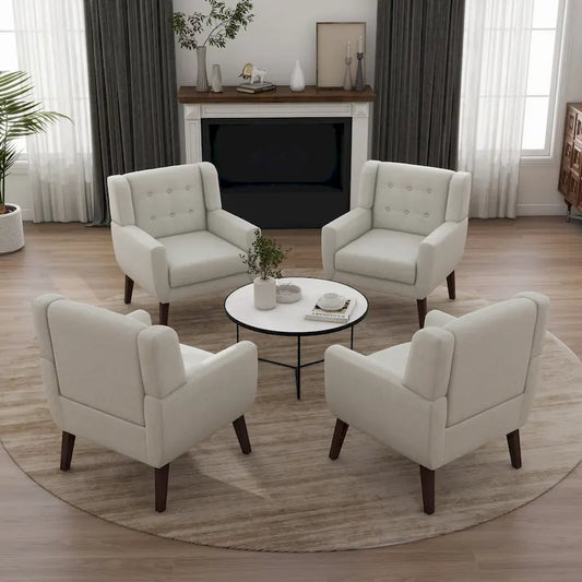 Set of 4 Accent Chairs Cotton Armchair for Living Room