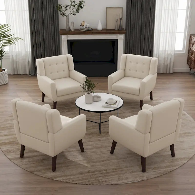 Set of 4 Accent Chairs Cotton Armchair for Living Room