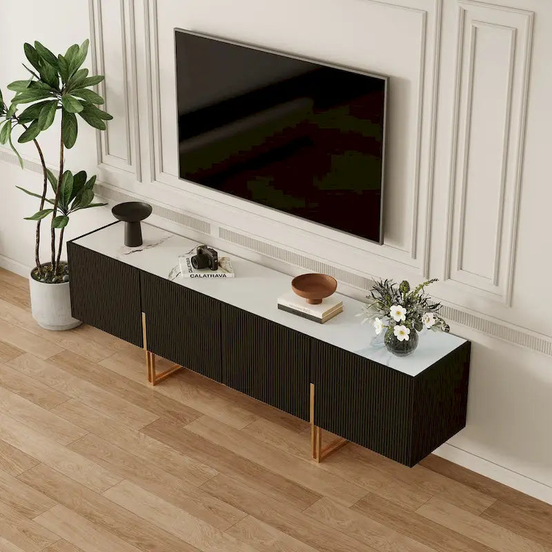 78.7  TV Stand, Entertainment Center with Faux Marble Top