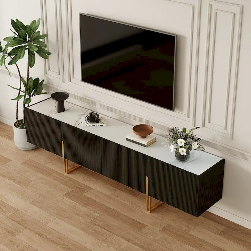 78.7  TV Stand, Entertainment Center with Faux Marble Top