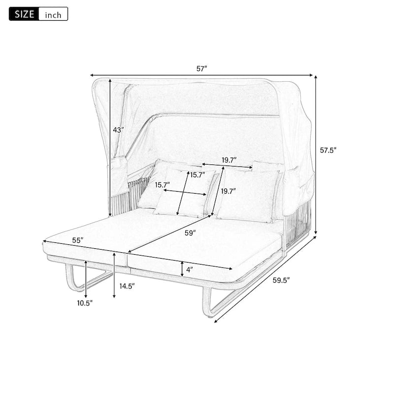 57 Letto da Giorno per Esterni in Rattan, Lettino prendisole da Esterno con Cuscini Rimovibili per Patio, Giardino e Piscina