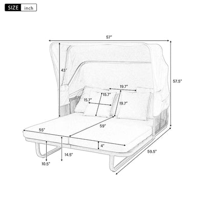 57 Letto da Giorno per Esterni in Rattan, Lettino prendisole da Esterno con Cuscini Rimovibili per Patio, Giardino e Piscina