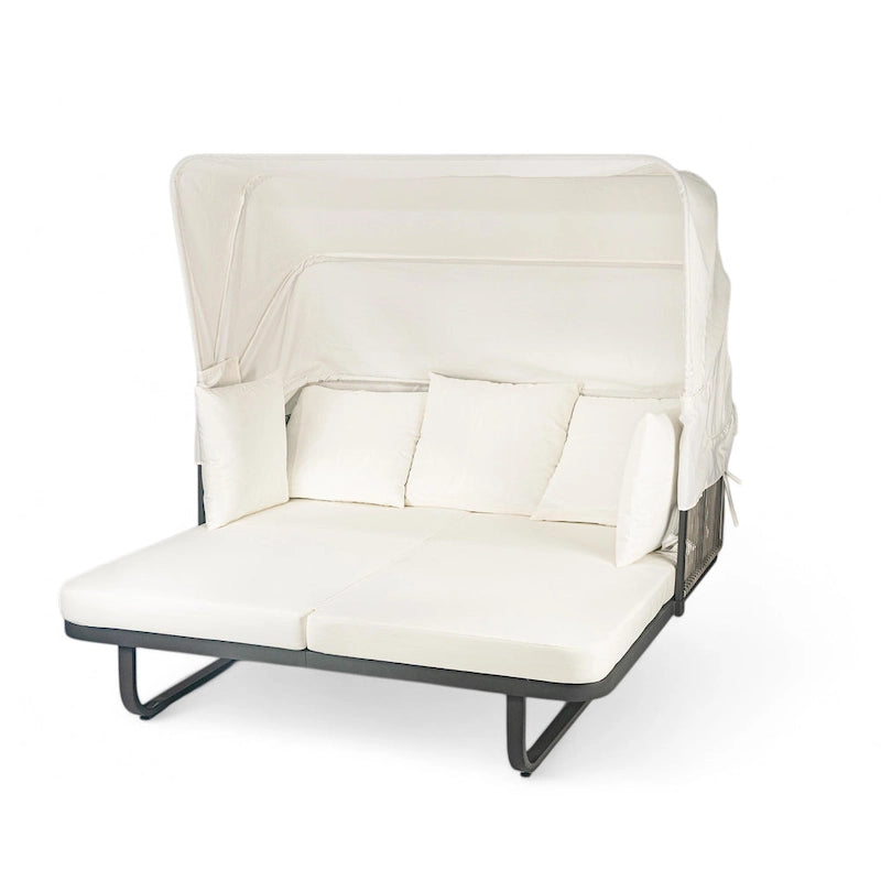 57 Letto da Giorno per Esterni in Rattan, Lettino prendisole da Esterno con Cuscini Rimovibili per Patio, Giardino e Piscina