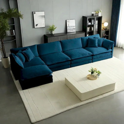 5-Piece Modular Chenille Upholstered L-Shaped Sectional Sofa with Ottoman