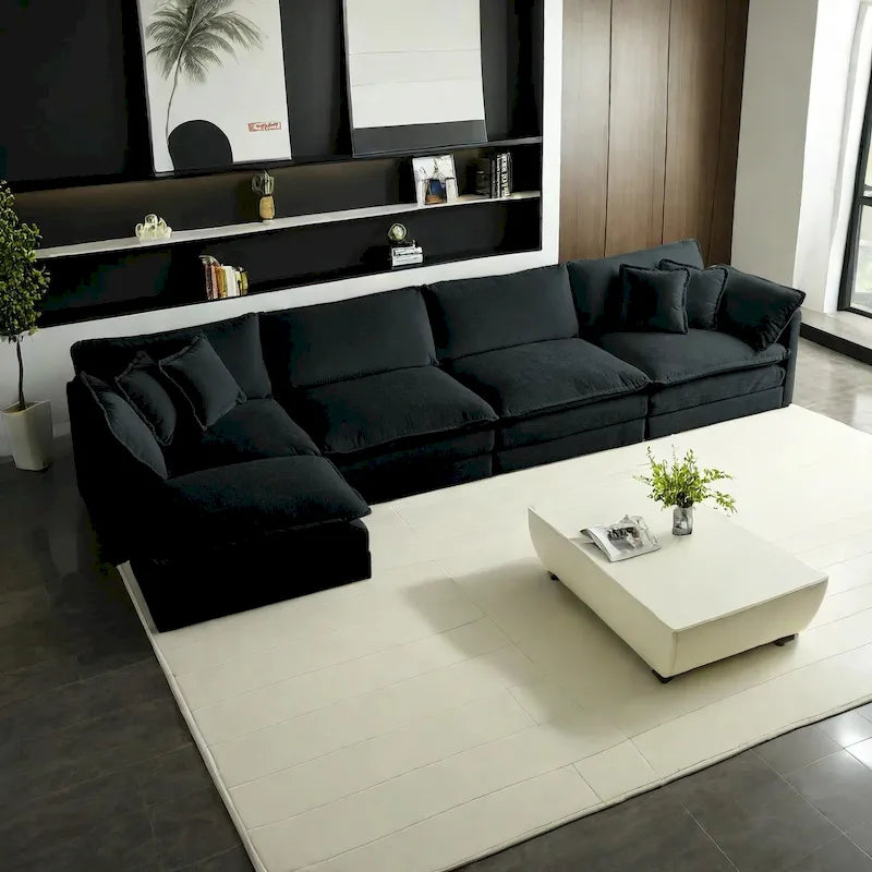 5-Piece Modular Chenille Upholstered L-Shaped Sectional Sofa with Ottoman