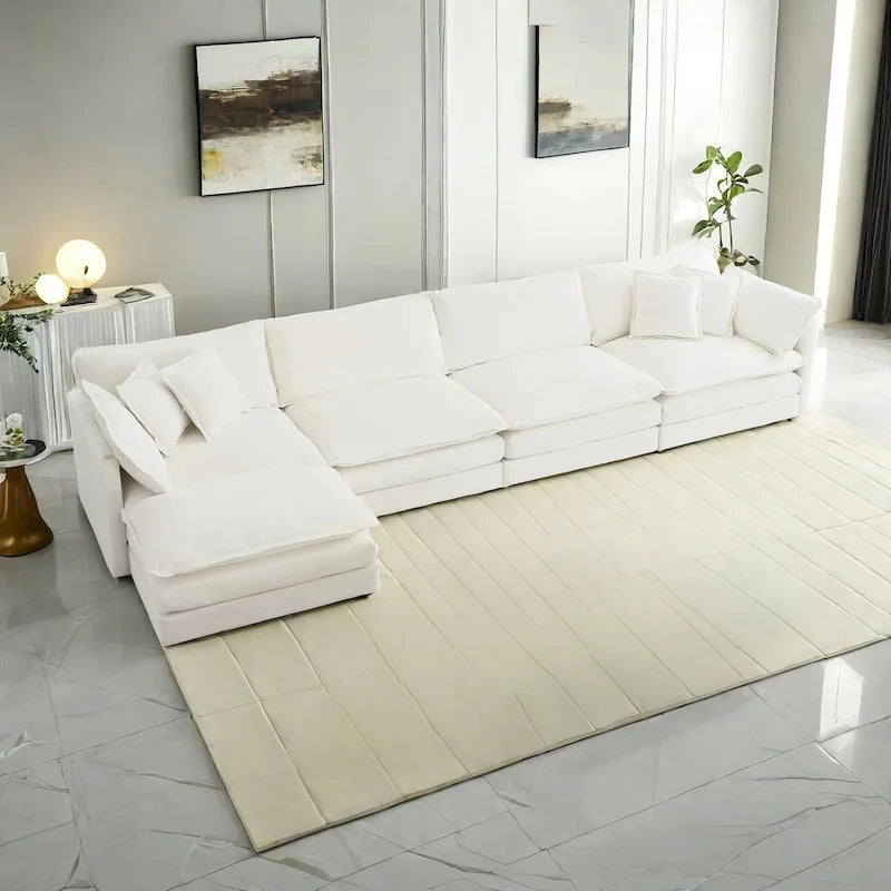 5-Piece Modular Chenille Upholstered L-Shaped Sectional Sofa with Ottoman