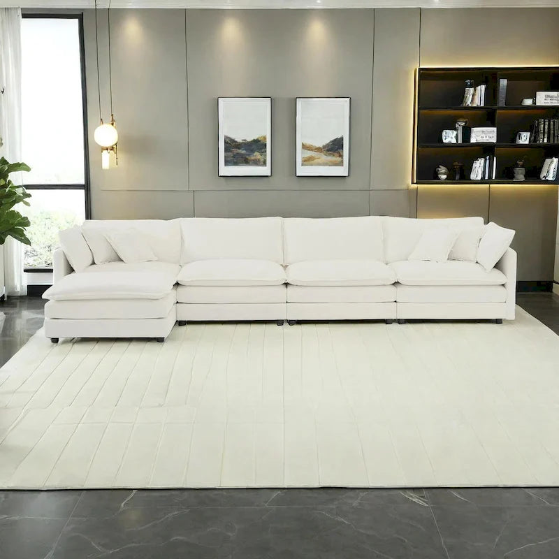 5-Piece Modular Chenille Upholstered L-Shaped Sectional Sofa with Ottoman