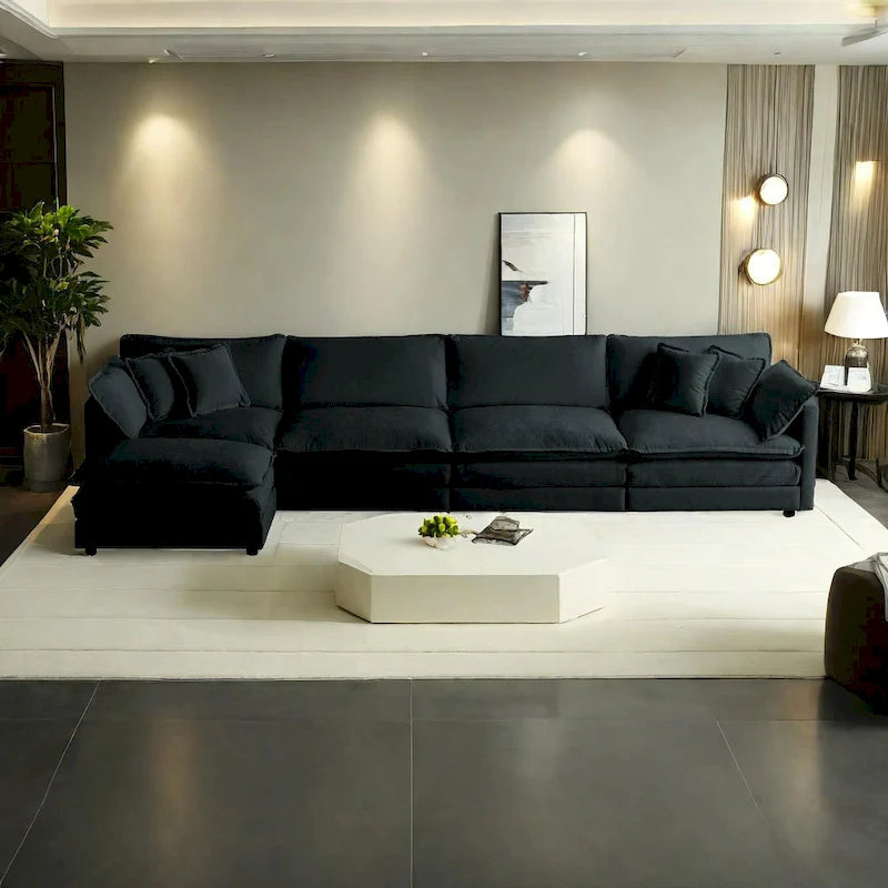 5-Piece Modular Chenille Upholstered L-Shaped Sectional Sofa with Ottoman