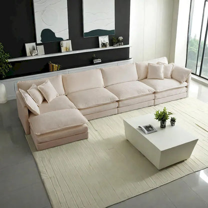 5-Piece Modular Chenille Upholstered L-Shaped Sectional Sofa with Ottoman