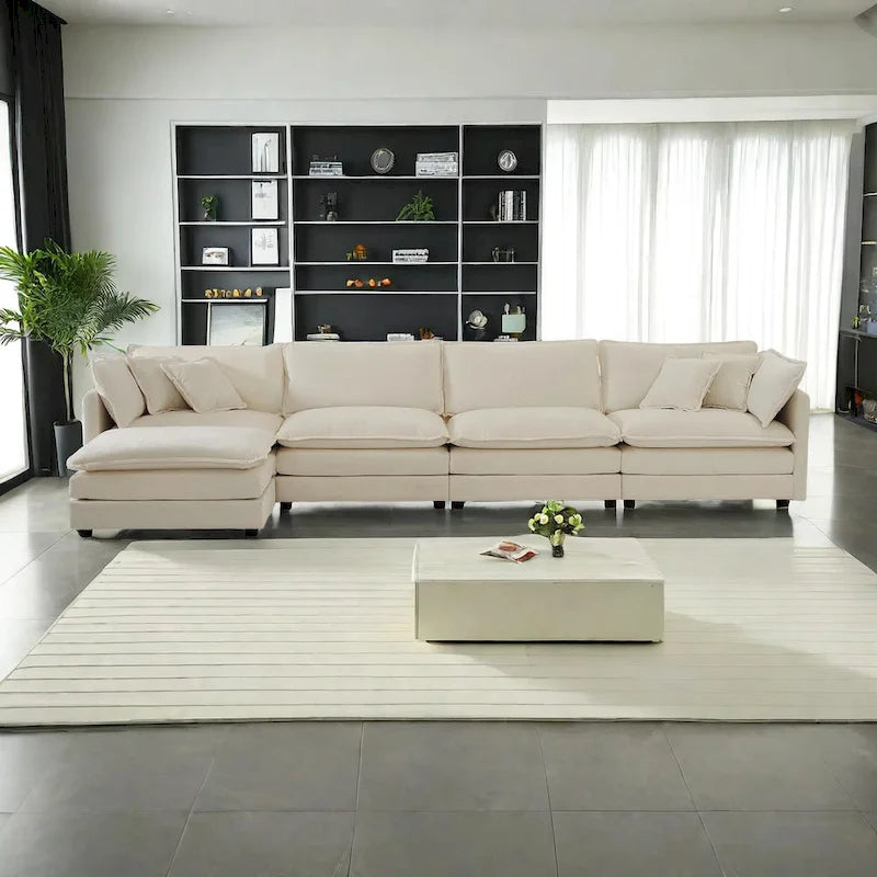 5-Piece Modular Chenille Upholstered L-Shaped Sectional Sofa with Ottoman