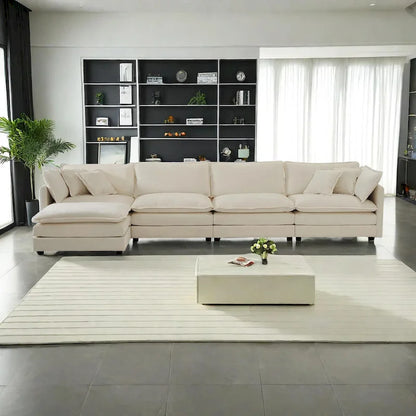 5-Piece Modular Chenille Upholstered L-Shaped Sectional Sofa with Ottoman