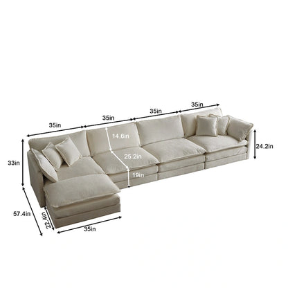 5-Piece Modular Chenille Upholstered L-Shaped Sectional Sofa with Ottoman