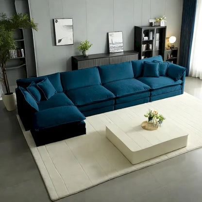 5-Piece Modular Chenille Upholstered L-Shaped Sectional Sofa with Ottoman