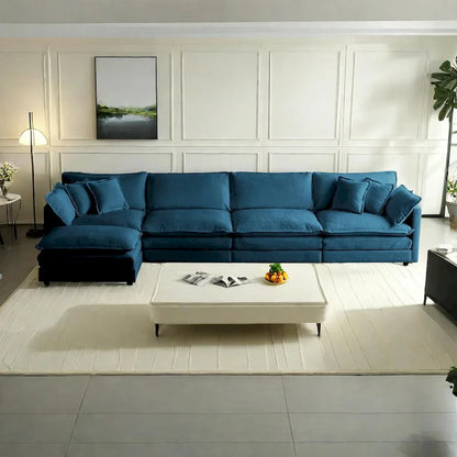 5-Piece Modular Chenille Upholstered L-Shaped Sectional Sofa with Ottoman