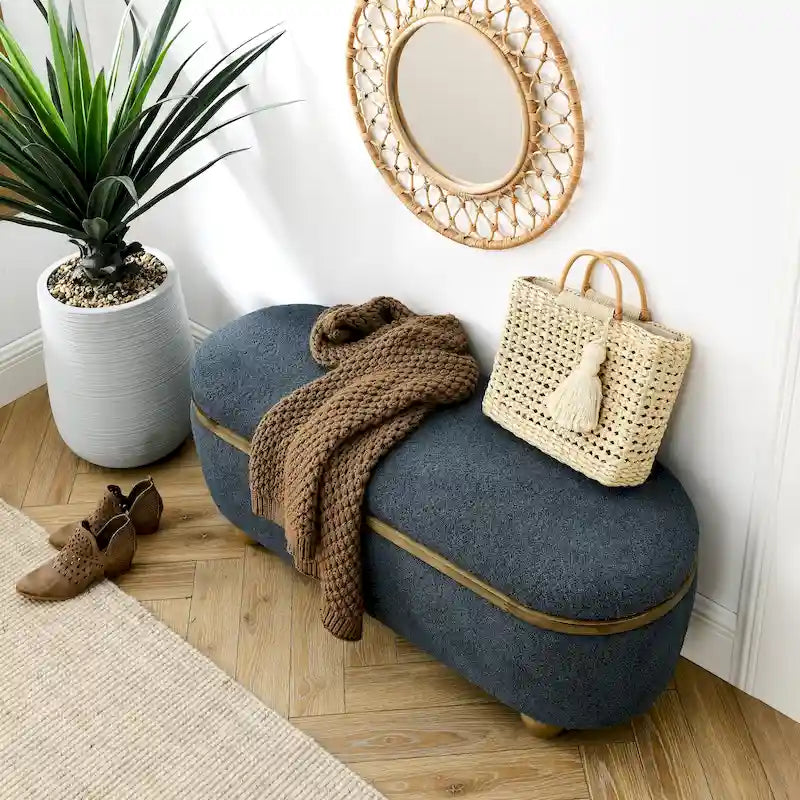 GDFStudio - Clara Upholstered Storage Ottoman Bench with Sturdy Oval Wood Legs