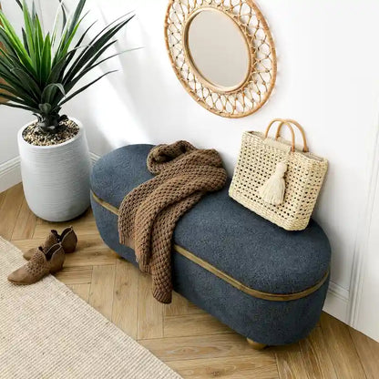 GDFStudio - Clara Upholstered Storage Ottoman Bench with Sturdy Oval Wood Legs