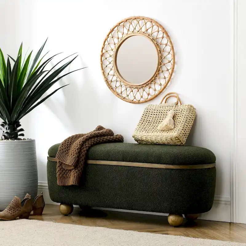 GDFStudio - Clara Upholstered Storage Ottoman Bench with Sturdy Oval Wood Legs