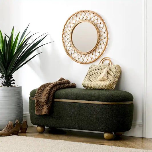 GDFStudio - Clara Upholstered Storage Ottoman Bench with Sturdy Oval Wood Legs