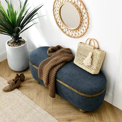 GDFStudio - Clara Upholstered Storage Ottoman Bench with Sturdy Oval Wood Legs