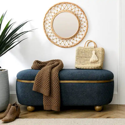 GDFStudio - Clara Upholstered Storage Ottoman Bench with Sturdy Oval Wood Legs
