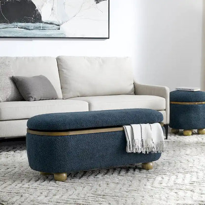 GDFStudio - Clara Upholstered Storage Ottoman Bench with Sturdy Oval Wood Legs