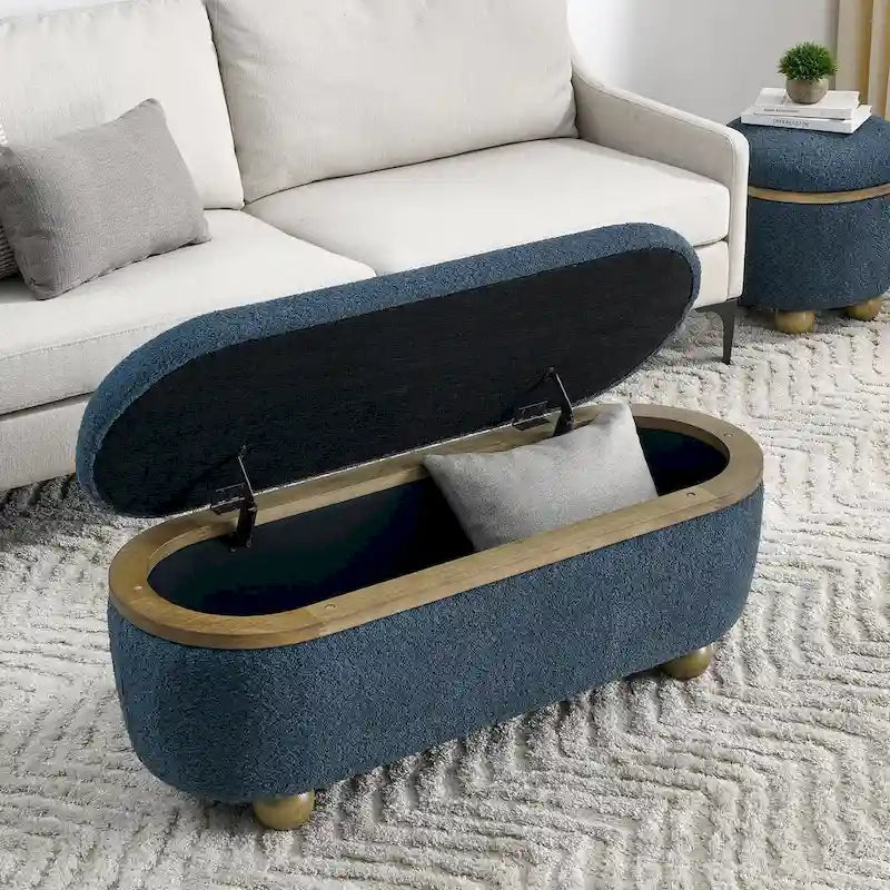 GDFStudio - Clara Upholstered Storage Ottoman Bench with Sturdy Oval Wood Legs