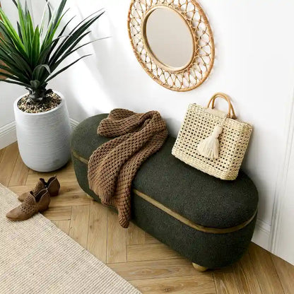 GDFStudio - Clara Upholstered Storage Ottoman Bench with Sturdy Oval Wood Legs