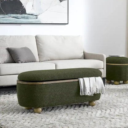 GDFStudio - Clara Upholstered Storage Ottoman Bench with Sturdy Oval Wood Legs