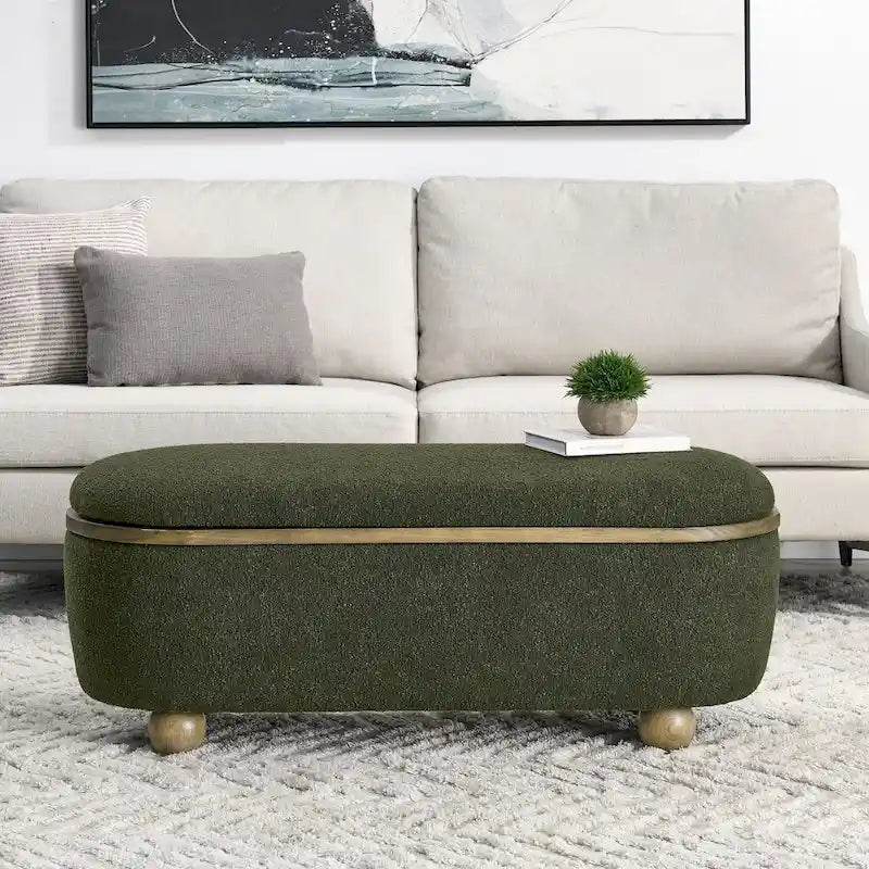 GDFStudio - Clara Upholstered Storage Ottoman Bench with Sturdy Oval Wood Legs