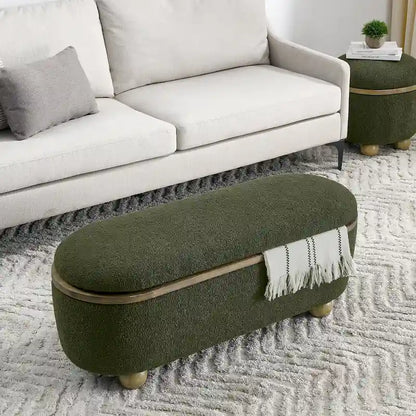 GDFStudio - Clara Upholstered Storage Ottoman Bench with Sturdy Oval Wood Legs