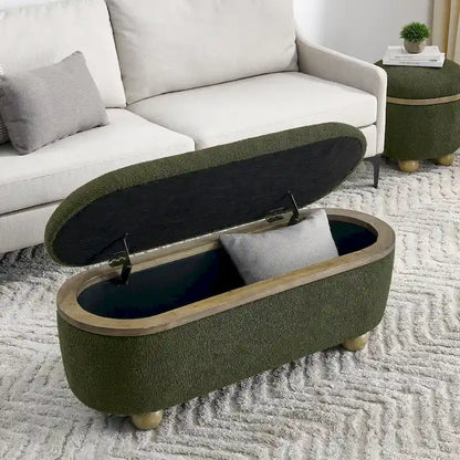 GDFStudio - Clara Upholstered Storage Ottoman Bench with Sturdy Oval Wood Legs