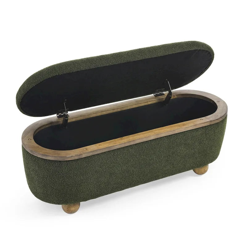 GDFStudio - Clara Upholstered Storage Ottoman Bench with Sturdy Oval Wood Legs