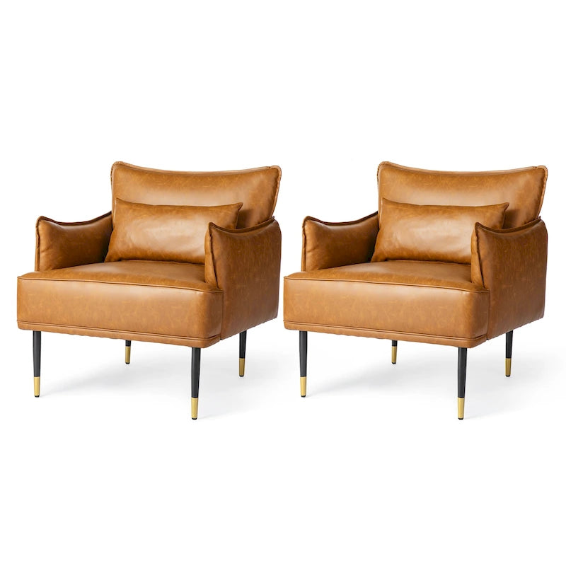 Glitzhome Set of 2 29.5 W Mid-Century Modern Leatherette Armchairs With Side Pocket - 29.5  W x 32  H x 28.75  D