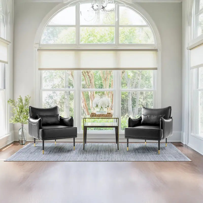 Glitzhome Set of 2 29.5 W Mid-Century Modern Leatherette Armchairs With Side Pocket - 29.5  W x 32  H x 28.75  D