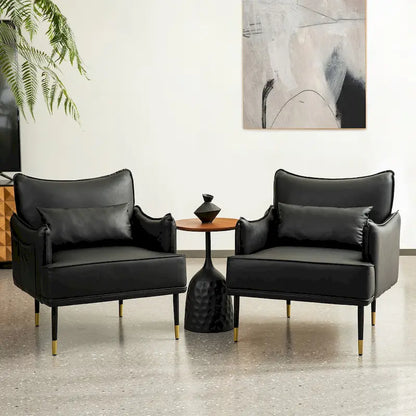 Glitzhome Set of 2 29.5 W Mid-Century Modern Leatherette Armchairs With Side Pocket - 29.5  W x 32  H x 28.75  D