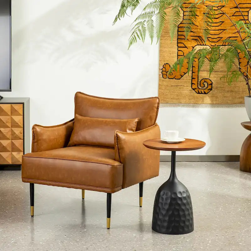 Glitzhome Set of 2 29.5 W Mid-Century Modern Leatherette Armchairs With Side Pocket - 29.5  W x 32  H x 28.75  D