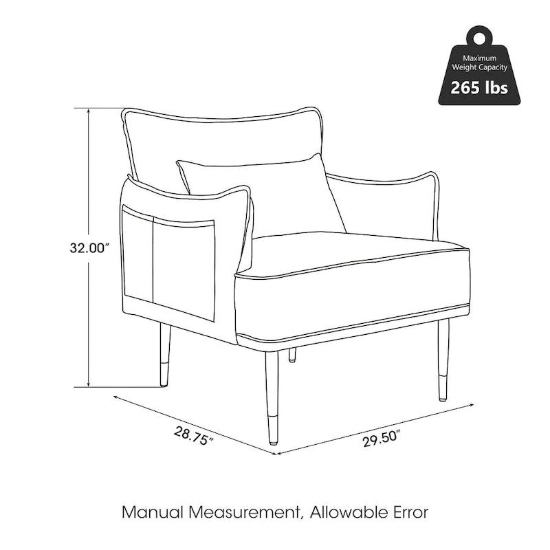 Glitzhome Set of 2 29.5 W Mid-Century Modern Leatherette Armchairs With Side Pocket - 29.5  W x 32  H x 28.75  D