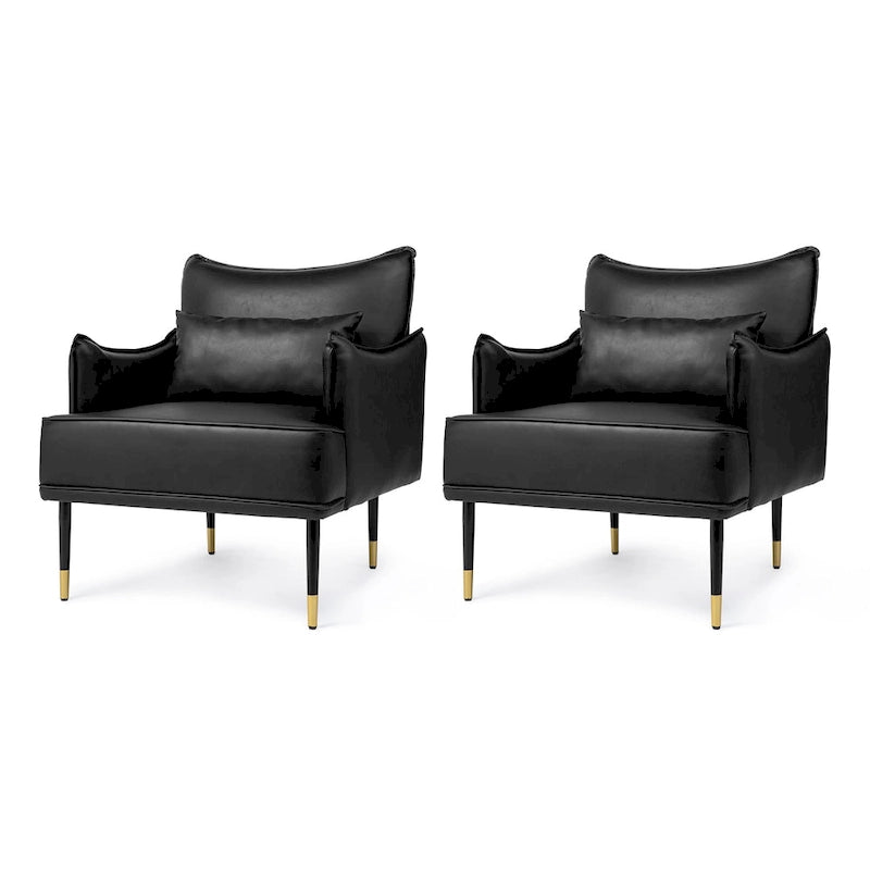 Glitzhome Set of 2 29.5 W Mid-Century Modern Leatherette Armchairs With Side Pocket - 29.5  W x 32  H x 28.75  D