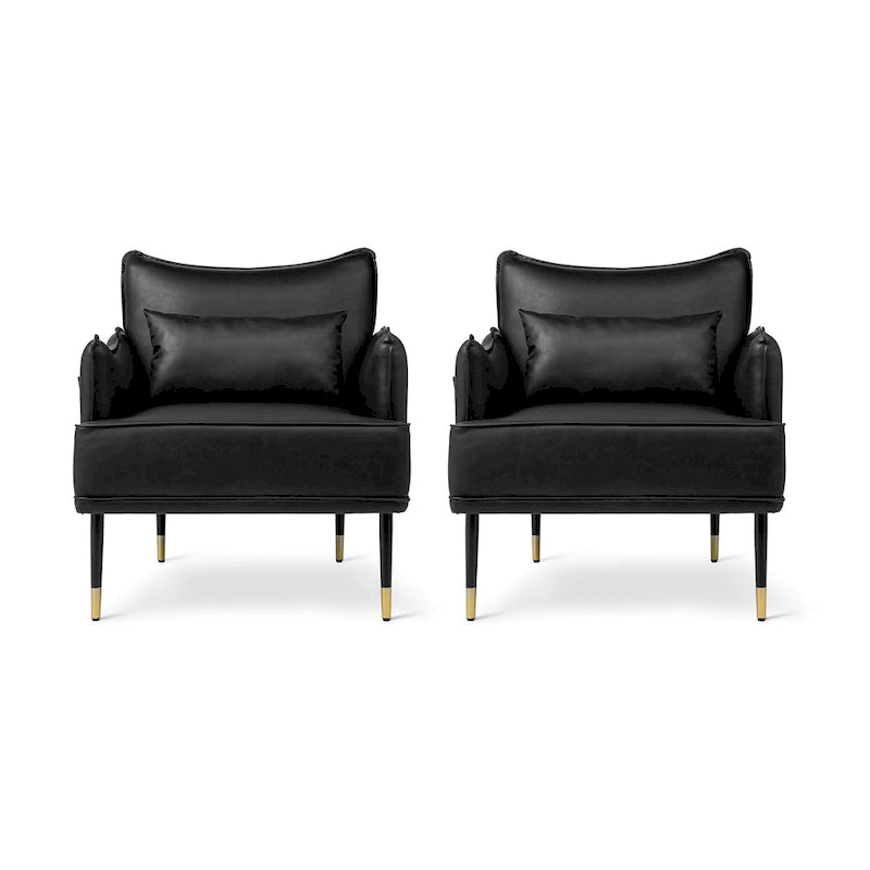 Glitzhome Set of 2 29.5 W Mid-Century Modern Leatherette Armchairs With Side Pocket - 29.5  W x 32  H x 28.75  D