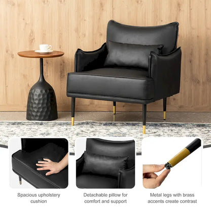 Glitzhome Set of 2 29.5 W Mid-Century Modern Leatherette Armchairs With Side Pocket - 29.5  W x 32  H x 28.75  D