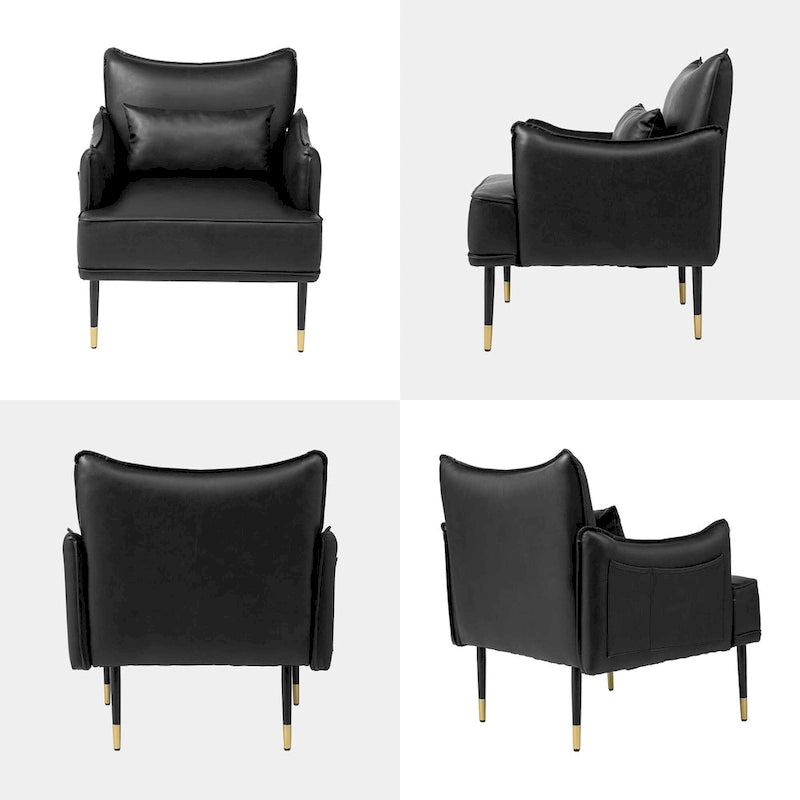 Glitzhome Set of 2 29.5 W Mid-Century Modern Leatherette Armchairs With Side Pocket - 29.5  W x 32  H x 28.75  D