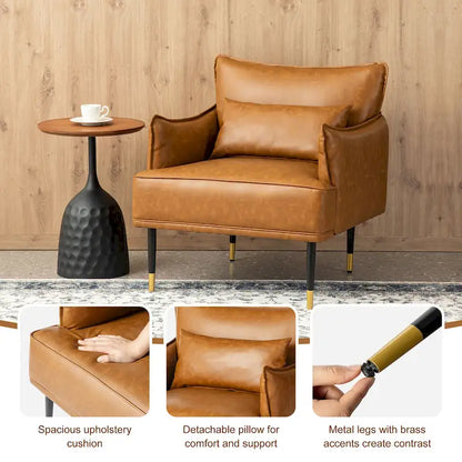 Glitzhome Set of 2 29.5 W Mid-Century Modern Leatherette Armchairs With Side Pocket - 29.5  W x 32  H x 28.75  D